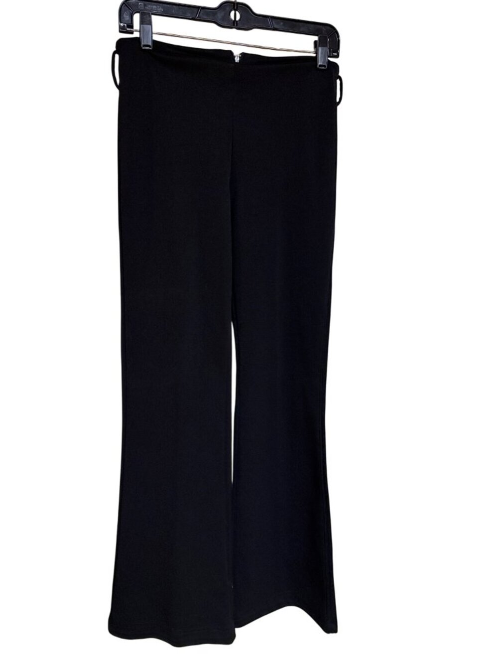 Black Wide-Leg Pants With Back Zipper Closure Stretch Fabric And High-Waisted Fi
